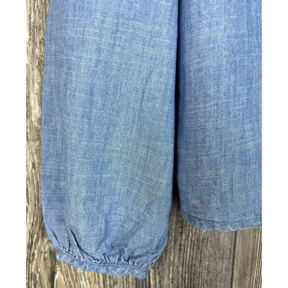 J. Crew Chambray Ruffle Square Neck Blouse XS Beach Coastal Romantic Cottagecore